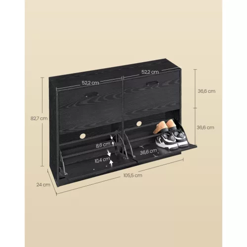 Cipősszekrény 4 ajtós, állítható elválasztóval, 16-28 pár cipő, fekete