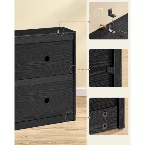 Cipősszekrény 4 ajtós, állítható elválasztóval, 16-28 pár cipő, fekete