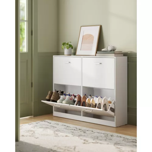 Cipősszekrény 4 lehajtható ajtóval, állítható, hófehér 82x24x106cm