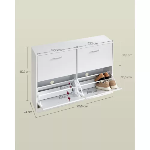 Cipősszekrény 4 lehajtható ajtóval, állítható, hófehér 82x24x106cm
