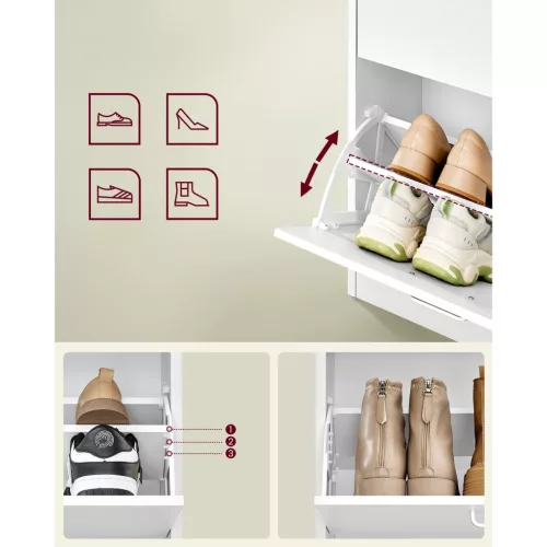 Cipősszekrény 4 lehajtható ajtóval, állítható, hófehér 82x24x106cm