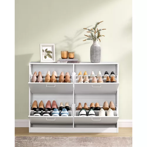 Cipősszekrény 4 lehajtható ajtóval, állítható, hófehér 82x24x106cm