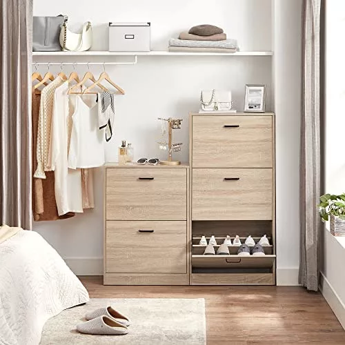 VASAGLE Cipős szekrény 3 ajtóval, cipőtartó szekrény 3 rekeszzel, állítható,