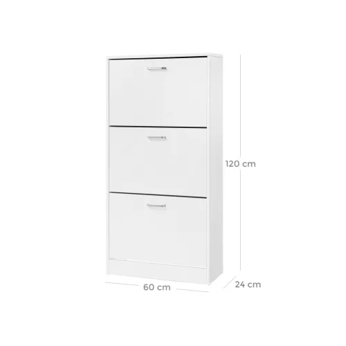 VASAGLE cipősszekrény 3 fiókkal, cipőtartó, 3 rekeszes cipősszekrény, állítható