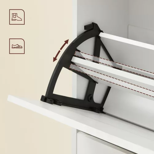 Cipőtároló 2 lenyitható rekesszel, 8-12 pár cipőnek, fehér