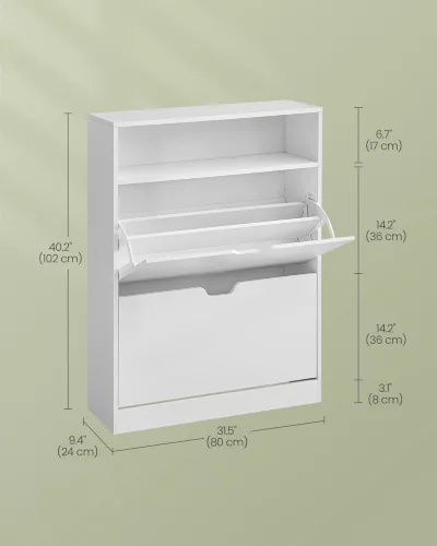 Cipőtároló polc 2 lehajtható ajtóval, állítható elválasztóval, felhősfehér