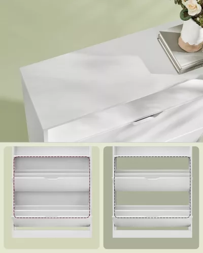 Cipőtároló polc 2 lehajtható ajtóval, állítható elválasztóval, felhősfehér