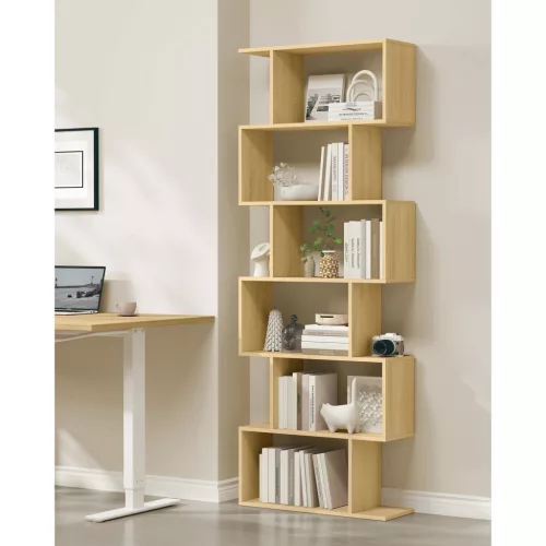 Könyvespolc, 6 szintes tárolóegység, természetes tölgy, 70 x 24 x 191 cm