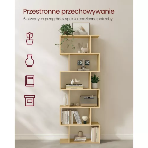 Könyvespolc, 6 szintes tárolóegység, természetes tölgy, 70 x 24 x 191 cm