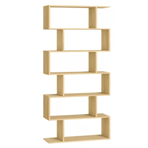 Könyvespolc, 6 szintes tárolóegység, természetes tölgy, 70 x 24 x 191 cm