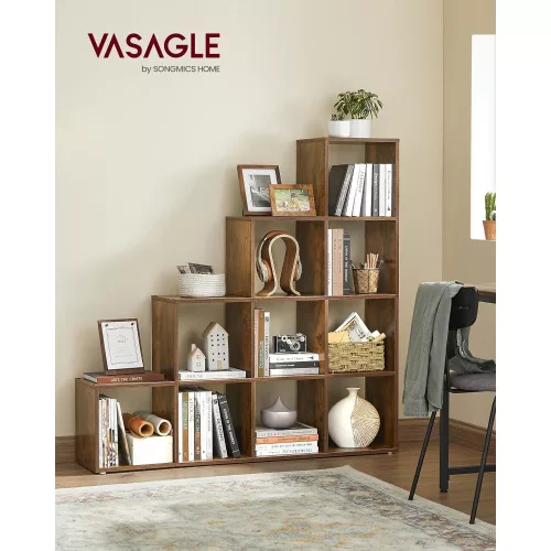VASAGLE Könyvespolcok, 10-kockás könyvszekrény, szobafal, kijelző álló polc, 10
