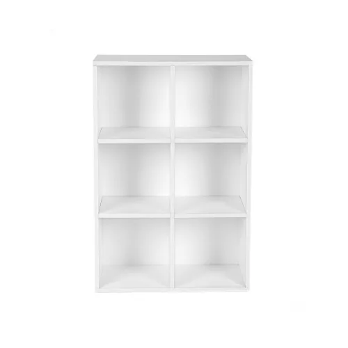 Könyvespolc, 3 szintes tárolópolc, 6 rekesszel, fehér 60x24x90cm