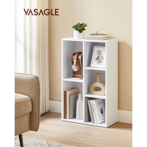 VASAGLE Könyvespolc, fa gyerekkönyvespolc 5 rekeszzel, padlón álló tároló egység