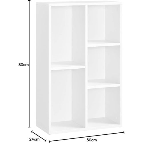VASAGLE Könyvespolc, fa gyerekkönyvespolc 5 rekeszzel, padlón álló tároló egység