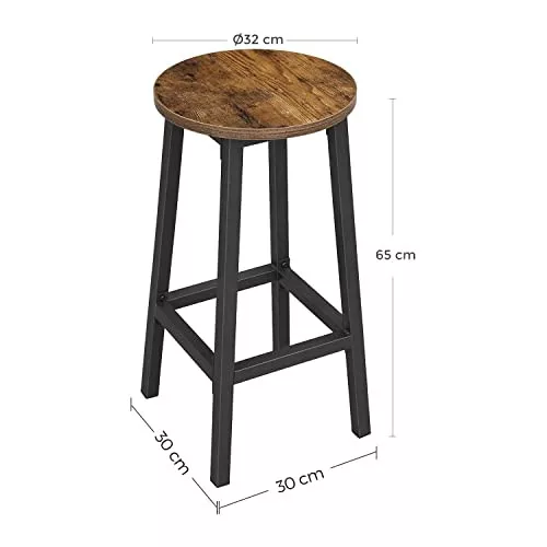 VASAGLE 2 darabos bárszék készlet, magas konyhai székek, erős acél váz, 65 cm