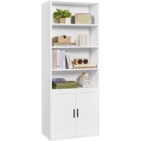 Könyvespolc, 6 szintes, ajtós, felnyitható, felhő fehér