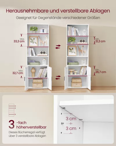 Könyvespolc, 6 szintes, ajtós, felnyitható, felhő fehér