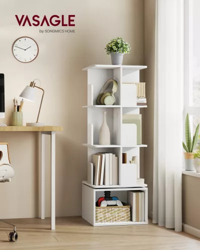 forgatható könyvespolc, tárolópolc, 4 szintes, felhő fehér