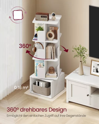 forgatható könyvespolc, tárolópolc, 4 szintes, felhő fehér