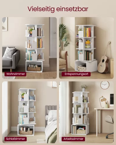 forgatható könyvespolc, tárolópolc, 4 szintes, felhő fehér