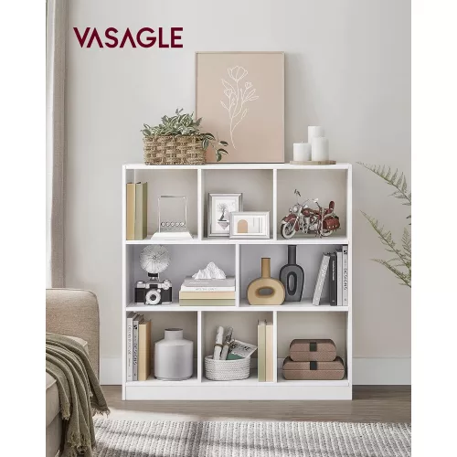 VASAGLE Könyvespolc, fa könyvszekrénnyel, nyitott rekeszekkel, szabadon álló tároló
