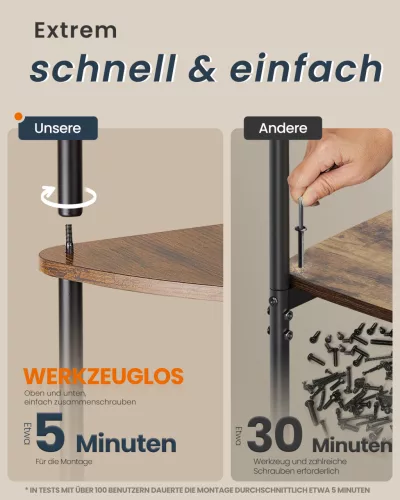 Sarokpolc, 5 szintes tárolóegység, rusztikus barna