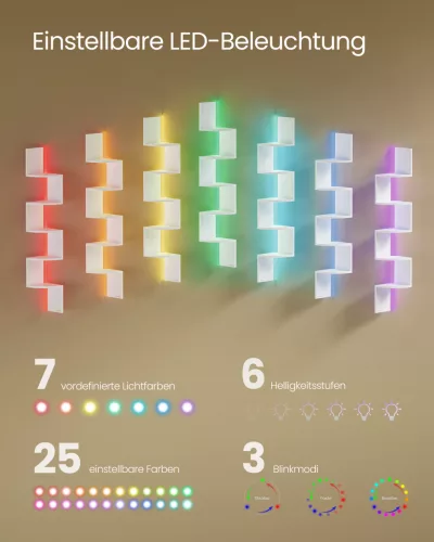 Fali sarokpolc RGB LED világítással, 5 szintes, matt fehér