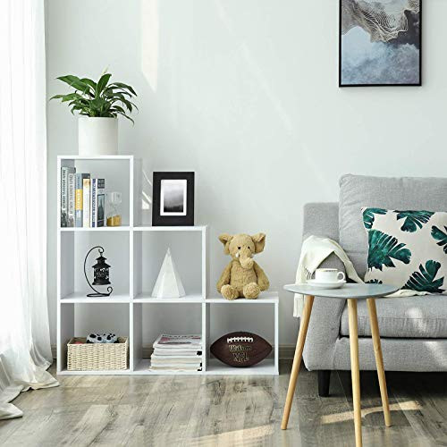 VASAGLE Lépcsős könyvespolc lépcsőfokos polccal, 6 kockás létra polccal,