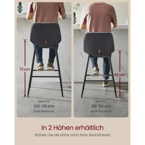 VASAGLE 2 darabos bárszék szett, konyhai székek, ergonomikus háttámla, PU
