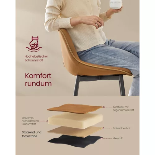 VASAGLE 2 db-os bárszék szett, konyhai székek, ergonomikus háttámla, PU kárpitozás,