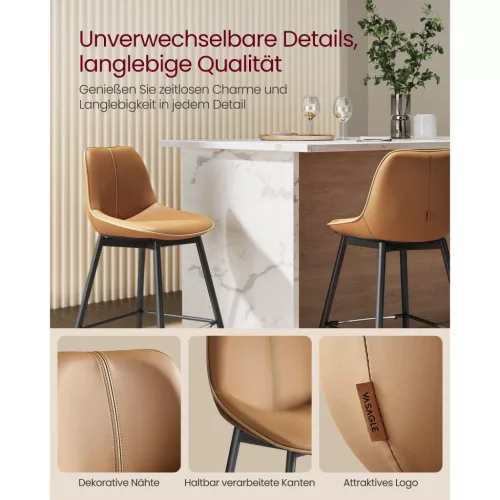 VASAGLE 2 db-os bárszék szett, konyhai székek, ergonomikus háttámla, PU kárpitozás,