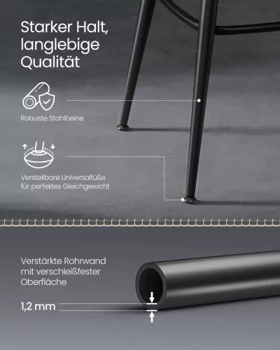 Bárszék 2 db forgatható konyhai étkező szék, varrott műbőr, fekete, 76 cm