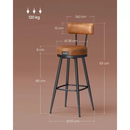 Bárszék, 2 db, forgó, háttámlával, műbőr, 76 cm magas