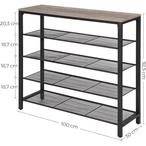 VASAGLE Cipőtartó, Cipőtároló szervező 4 hálós polccal és nagy felülettel