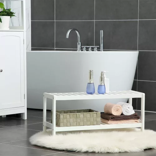 SONGMICS Természetes bambusz 2 szintes cipőtartó, polc cipők, növények, könyvek