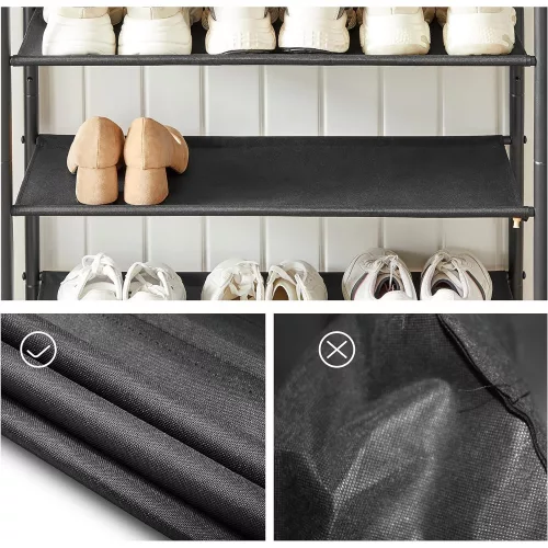 VASAGLE Cipőtartó 5 szintes, Szűk cipőtároló szervező, 4 szövet polccal és tetejével