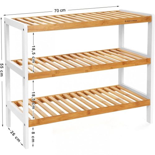 SONGMICS 3 szintes bambusz cipőtartó, állvány szervező, tároló polc, 70 x 26 x 55