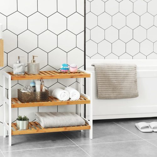 SONGMICS 3 szintes bambusz cipőtartó, állvány szervező, tároló polc, 70 x 26 x 55