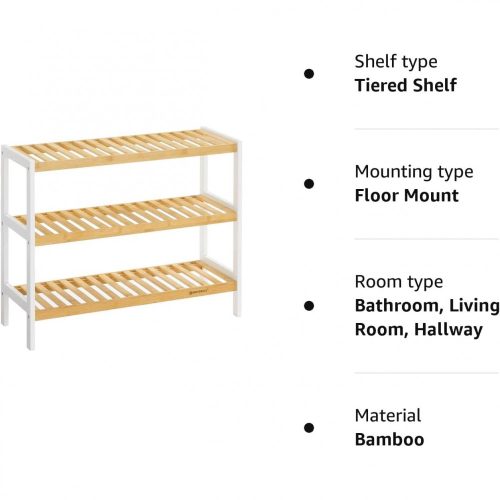 SONGMICS 3 szintes bambusz cipőtartó, állvány szervező, tároló polc, 70 x 26 x 55
