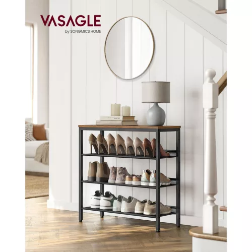VASAGLE Cipőtartó, 4 szintes cipőtároló polcokkal és nagy felső résszel,