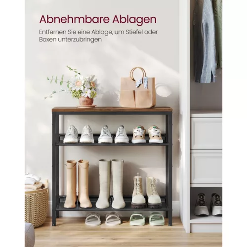 VASAGLE Cipőtartó, 4 szintes cipőtároló polcokkal és nagy felső résszel,