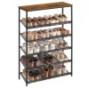 Cipőtároló polc 6 szintes, állítható, fém, rusztikus barna és fekete 90x30x180cm