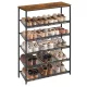 Cipőtároló polc 6 szintes, állítható, fém, rusztikus barna és fekete 90x30x180cm