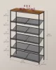 Cipőtároló polc 6 szintes, állítható, fém, rusztikus barna és fekete 90x30x180cm