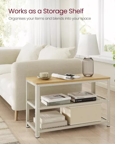 Cipőtároló pad, 2 polccal, acél, tölgy bézs és Fehér