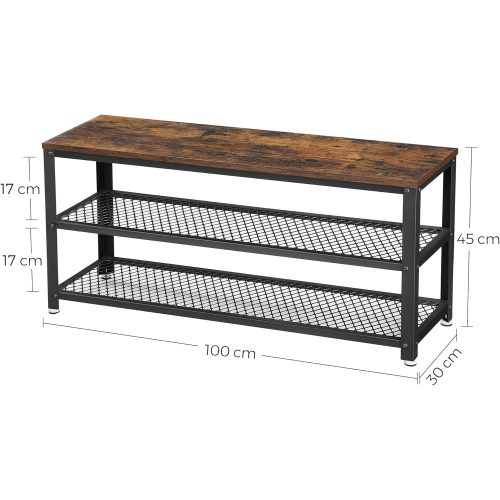 VASAGLE Cipőtároló pad, forgácslap acél, rusztikus barna + fekete, 100 cm