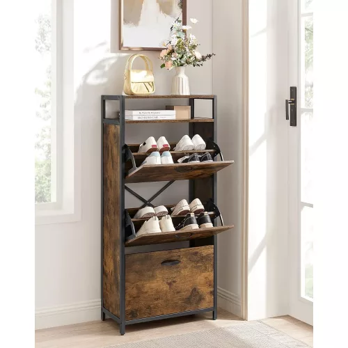 VASAGLE Cipős szekrény 3 fordítható ajtóval, tároló állvánnyal nyitott