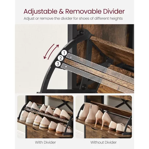 VASAGLE Cipős szekrény 3 fordítható ajtóval, tároló állvánnyal nyitott