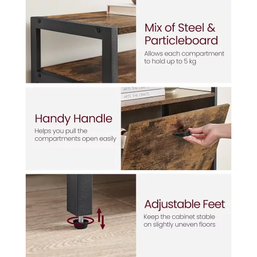 VASAGLE Cipős szekrény 3 fordítható ajtóval, tároló állvánnyal nyitott