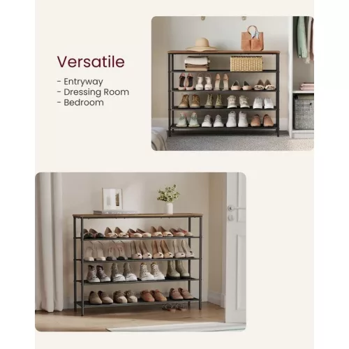 VASAGLE LBS136B01 5 szintes keskeny cipőtartó szekrény előszobába, 4 textilpolccal